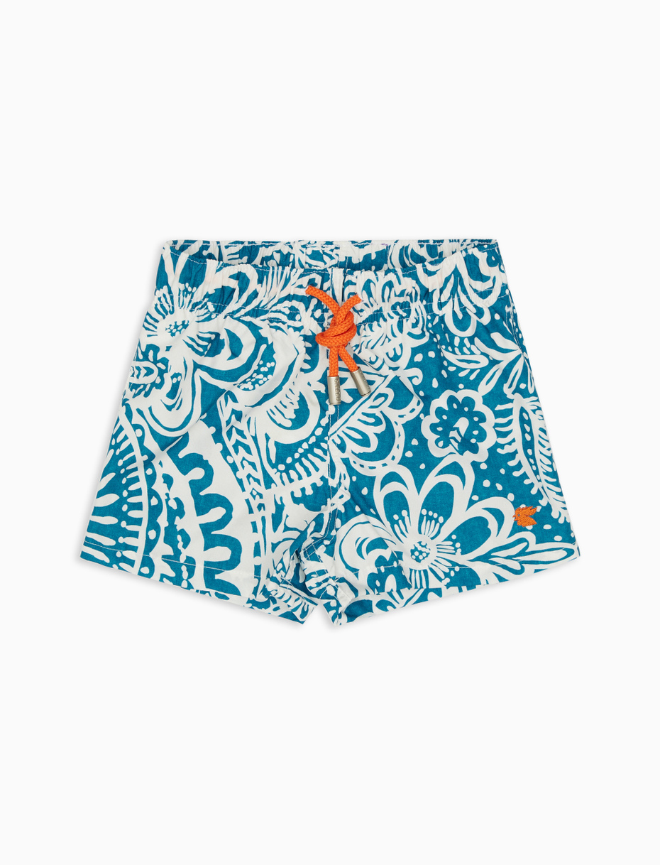Kids' dragonfly blue polyester swim shorts with Paisley pattern - Gallo 1927 - Official Online Shop
