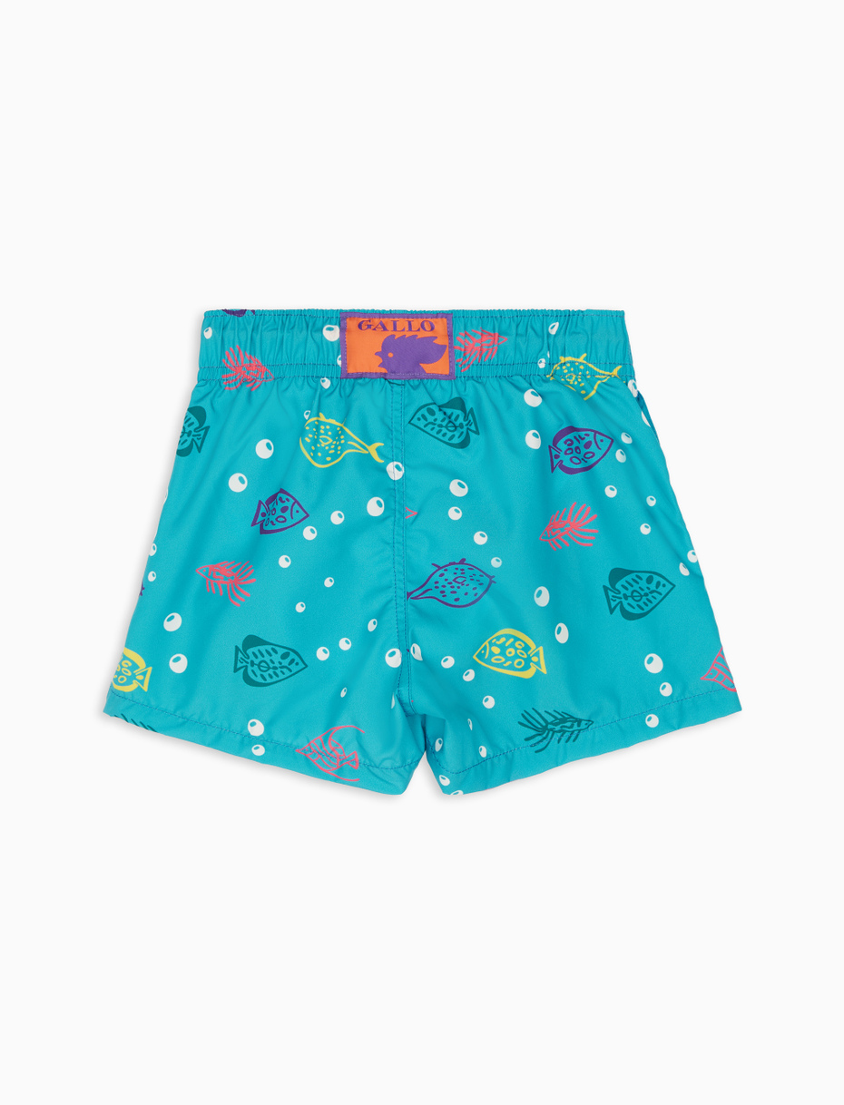 Kids' aquamarine polyester swim shorts with fish motif - Gallo 1927 - Official Online Shop