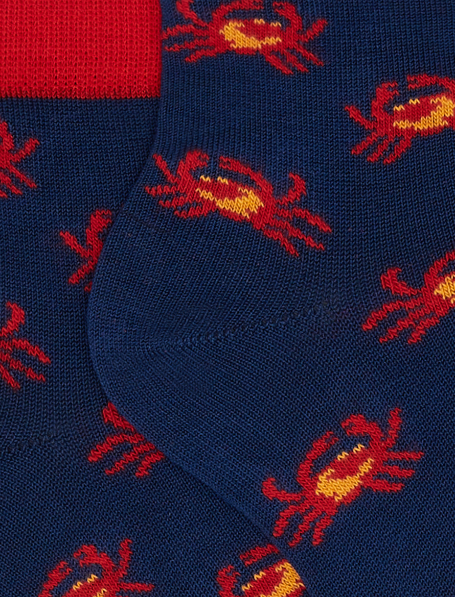 Kids' low-cut royal blue lightweight cotton socks with crab motif - Gallo 1927 - Official Online Shop