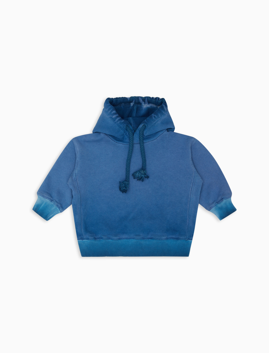 Kids' plain dyed sorgente blue cotton hoodie - Gallo 1927 - Official Online Shop
