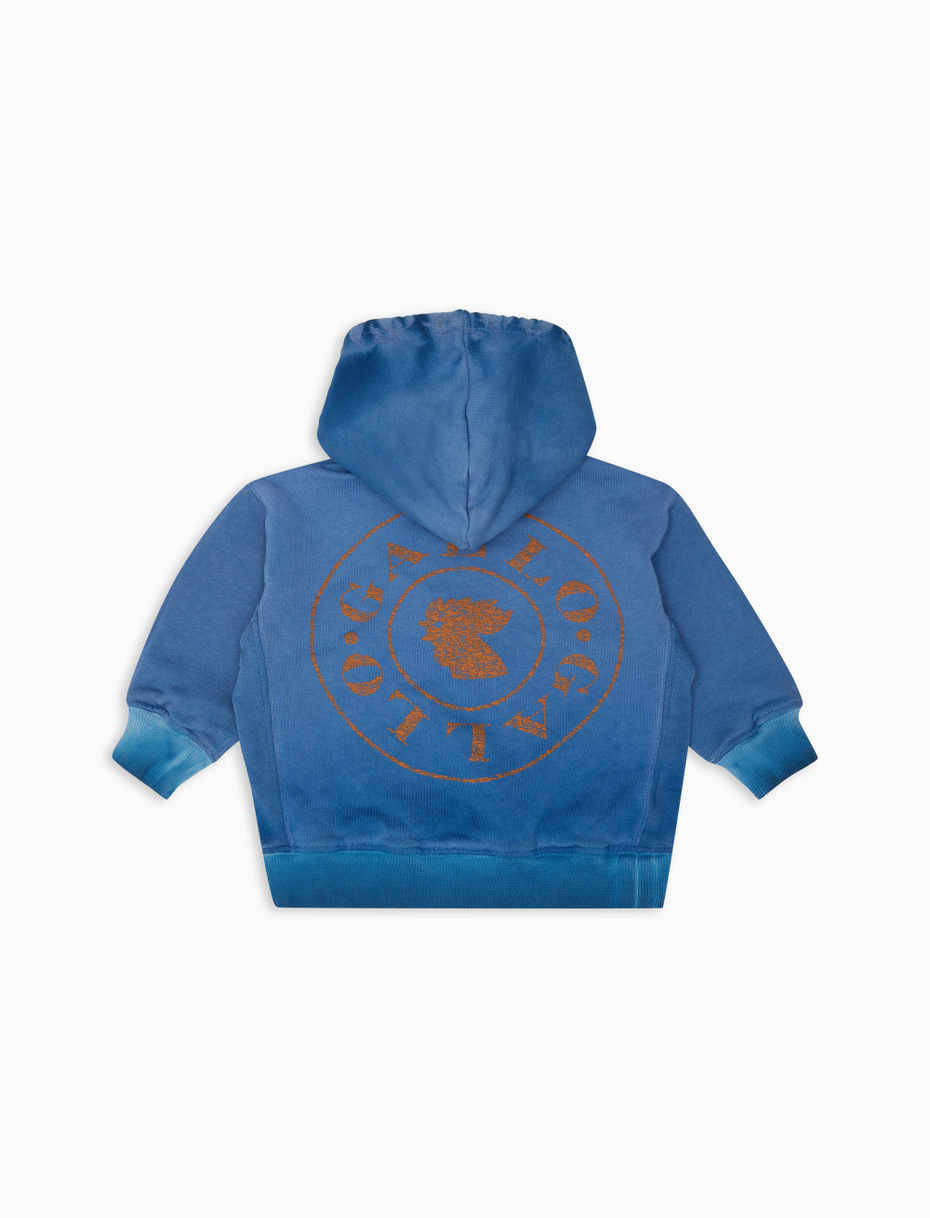 Kids' plain dyed sorgente blue cotton hoodie - Gallo 1927 - Official Online Shop