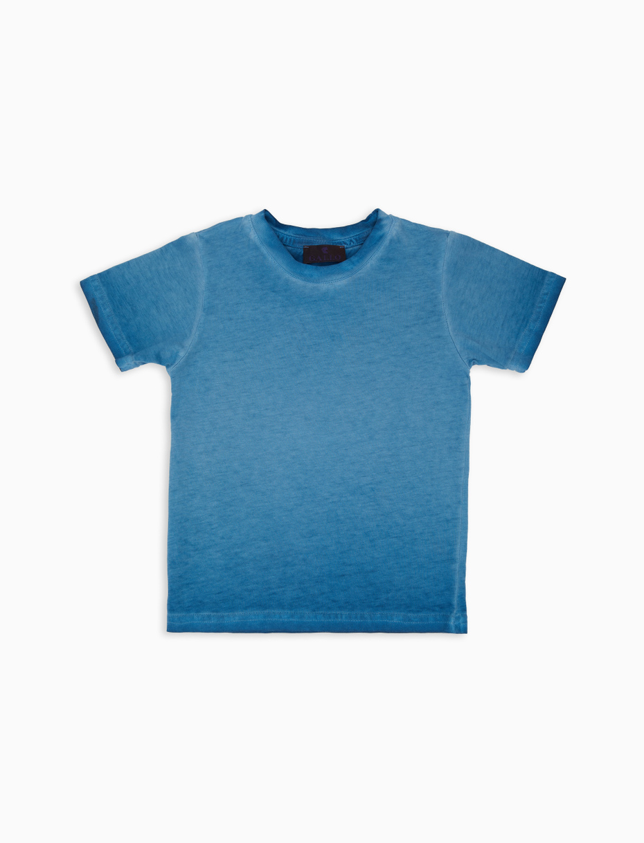 Kids' plain dyed sorgente blue cotton crew-neck T-shirt - Gallo 1927 - Official Online Shop