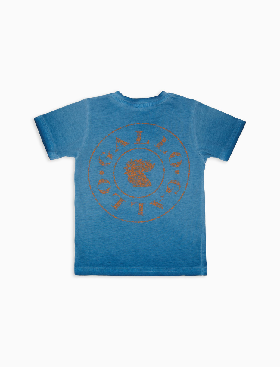 Kids' plain dyed sorgente blue cotton crew-neck T-shirt - Gallo 1927 - Official Online Shop