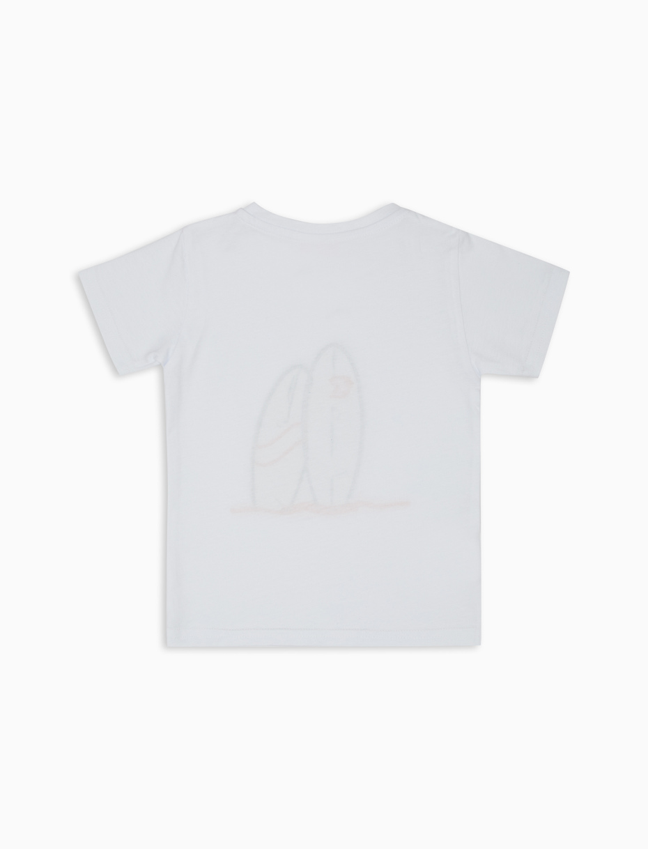 Kids' plain white cotton T-shirt with embroidered surfer - Gallo 1927 - Official Online Shop