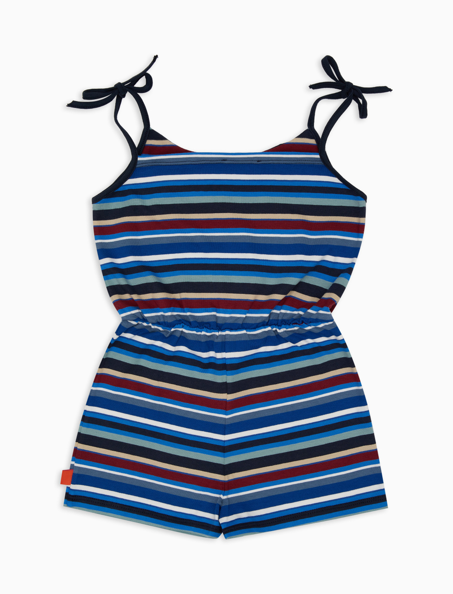 Girls' royal blue cotton playsuit with multicoloured stripes - Gallo 1927 - Official Online Shop