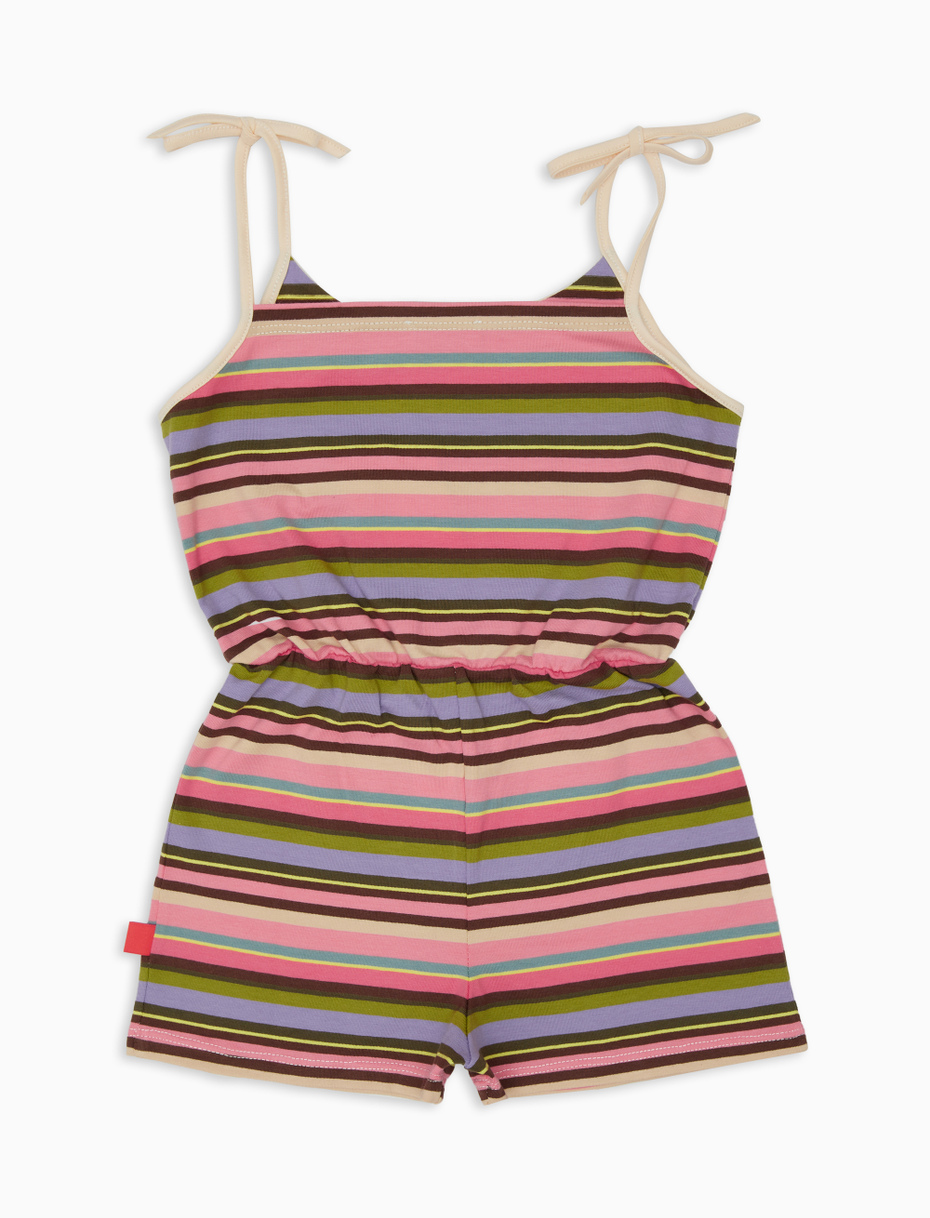 Girls' geranium cotton playsuit with multicoloured stripes - Gallo 1927 - Official Online Shop