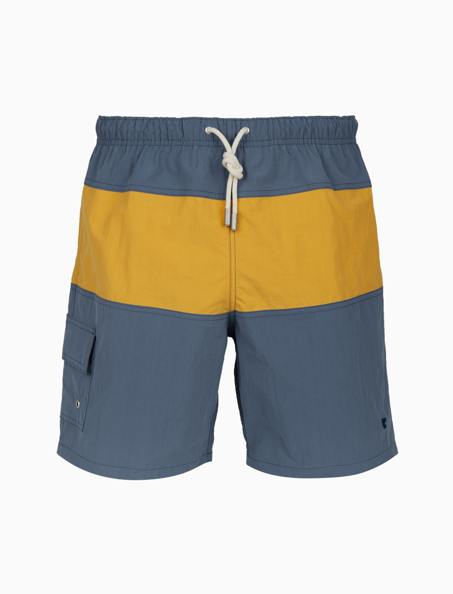 Plain blue men's swimming boxer shorts with contrasts - Gallo 1927 - Official Online Shop