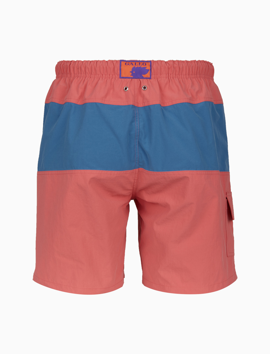 Plain pink men's swimming boxer shorts with contrasts - Gallo 1927 - Official Online Shop