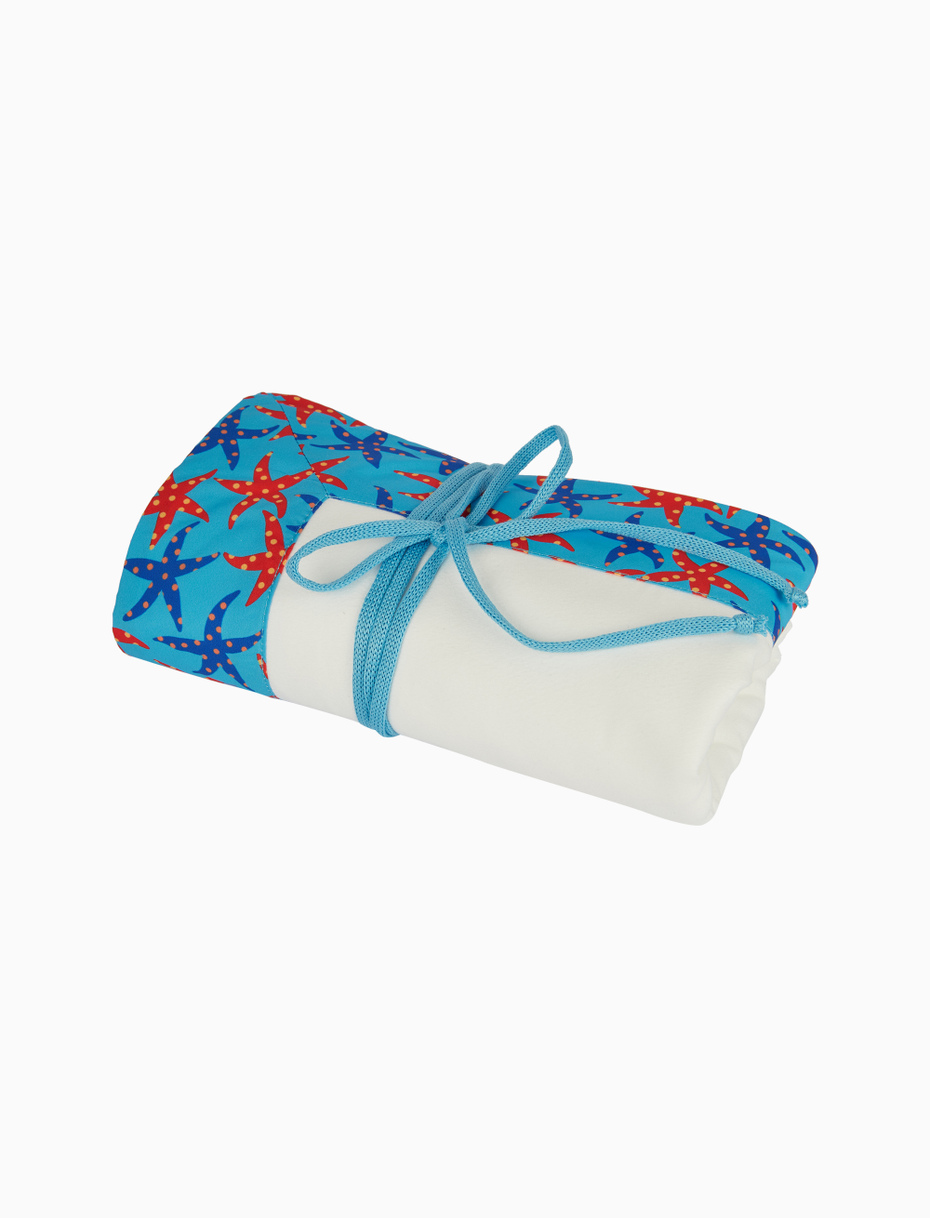 Unisex plain white polyester beach towel, Niagara blue edge with starfish motif - Gallo 1927 - Official Online Shop