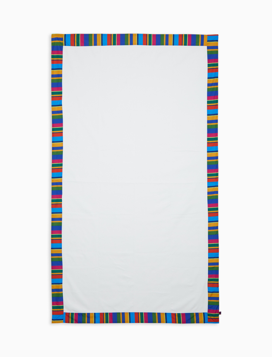 Unisex plain white beach towel with multicoloured striped edge - Gallo 1927 - Official Online Shop