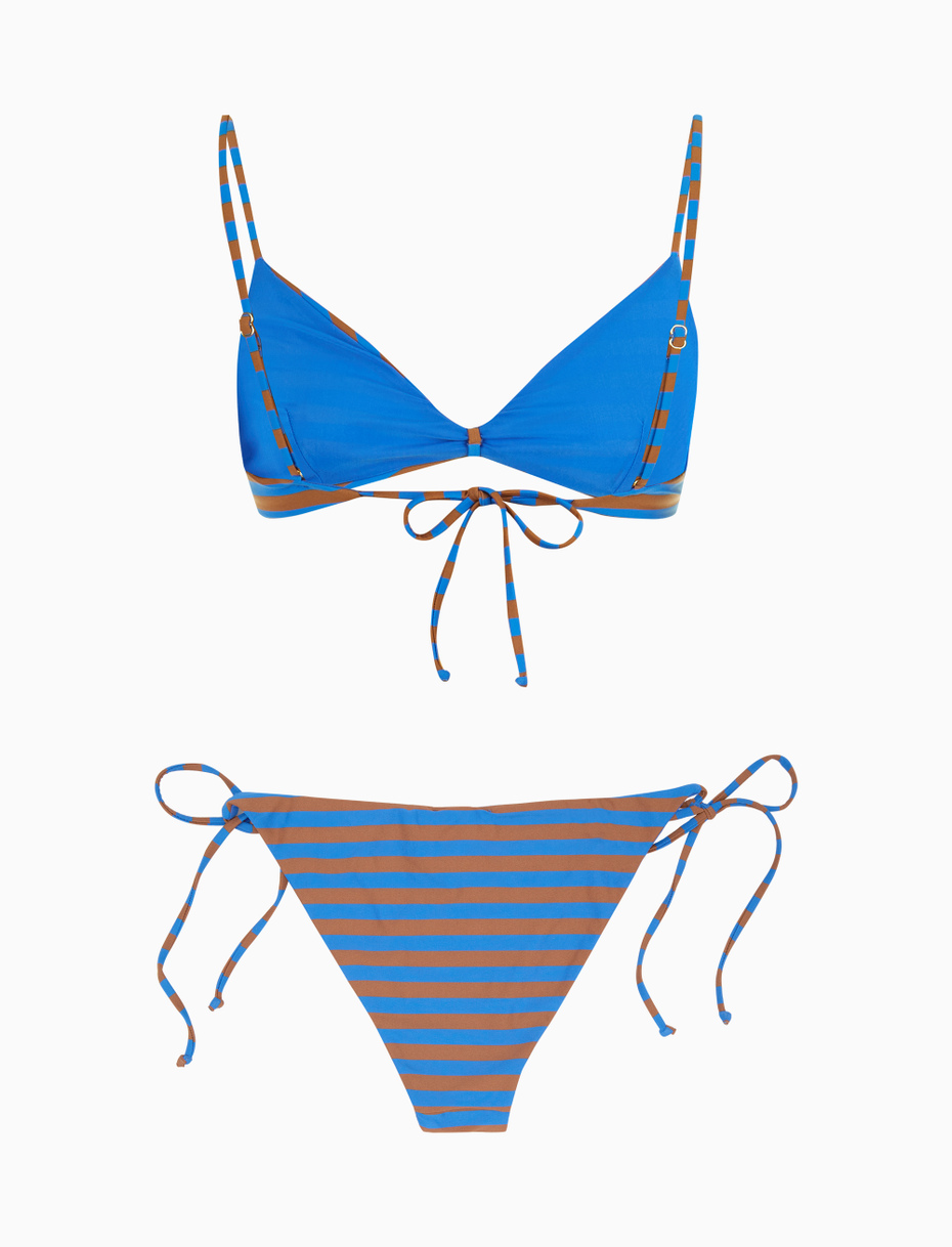 Women's carbon paper blue polyamide bra-style bikini top with two-tone stripes - Gallo 1927 - Official Online Shop