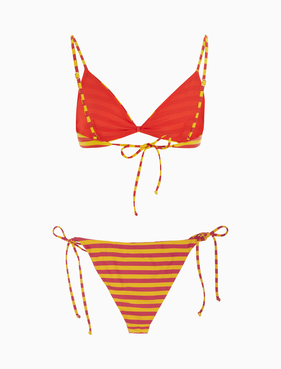 Women's narcissus yellow polyamide bikini top with two-tone stripes - Gallo 1927 - Official Online Shop