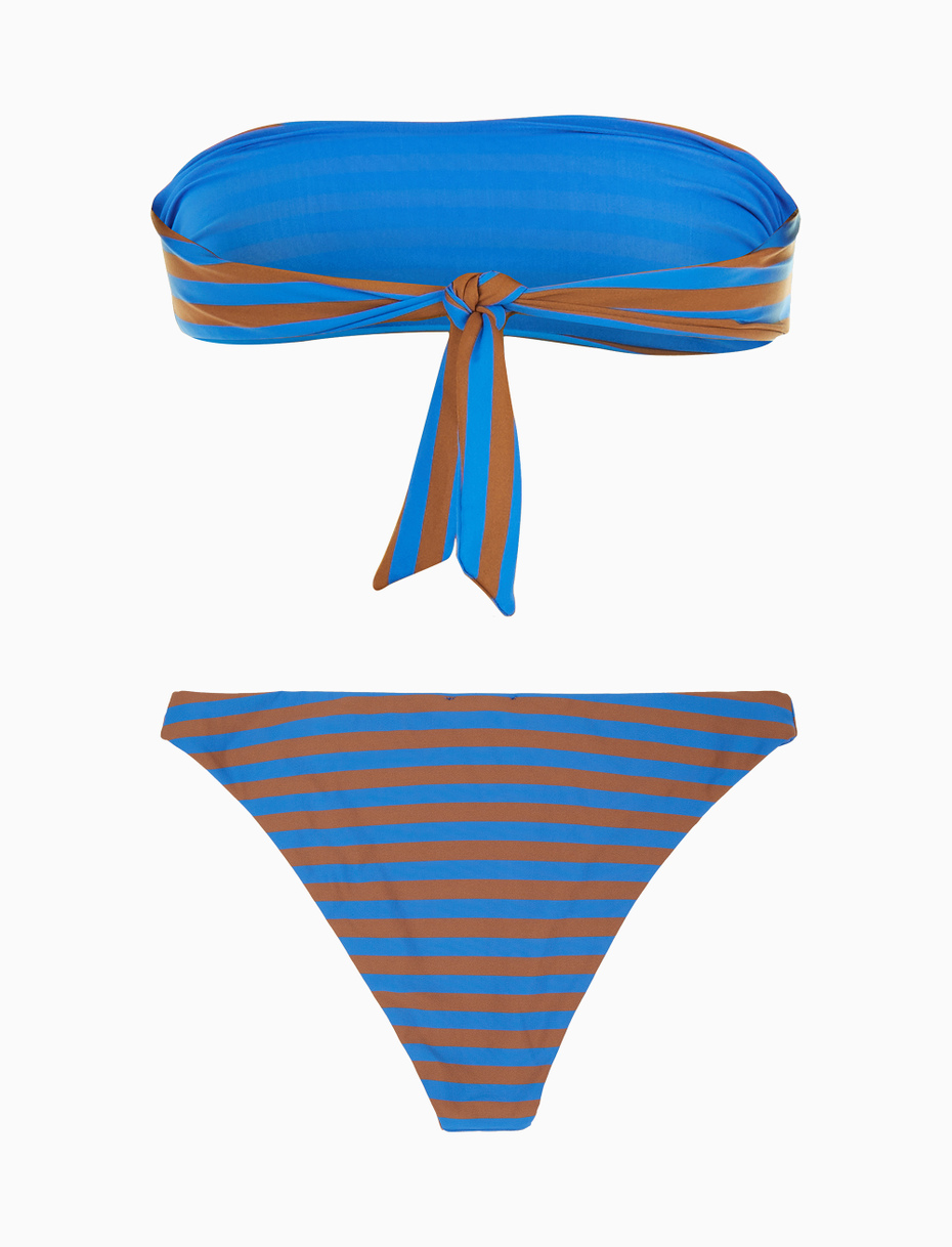 Women's carbon paper blue polyester bandeau bikini top with two-tone stripes - Gallo 1927 - Official Online Shop