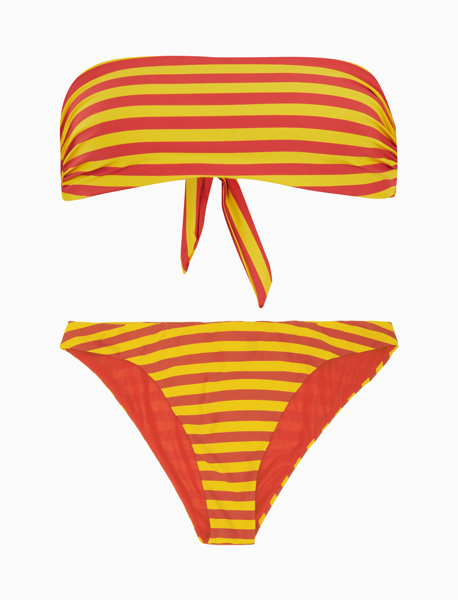 Women's narcissus yellow polyester bandeau bikini top with two-tone stripes - Gallo 1927 - Official Online Shop