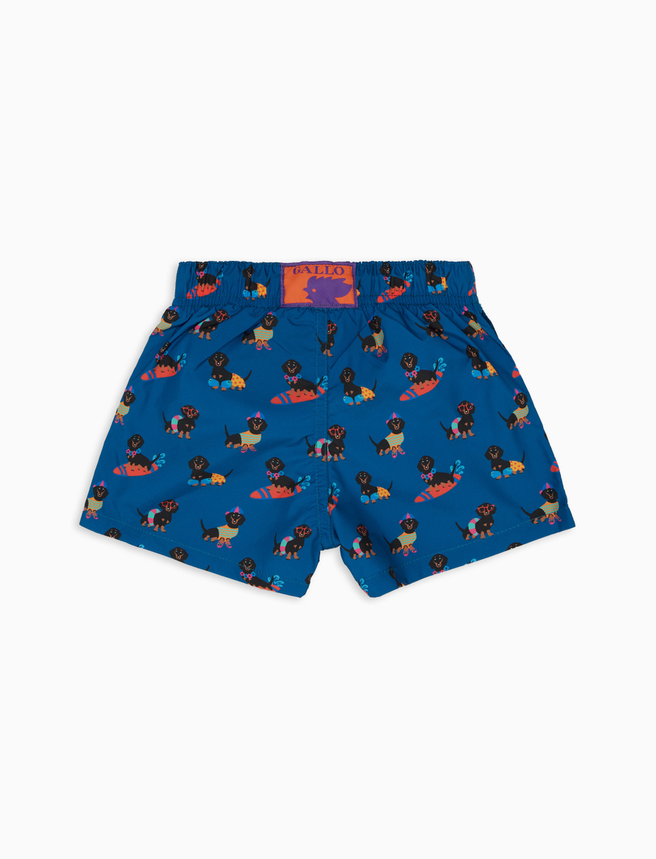Kids' Danube blue polyester swim shorts with dog motif - Gallo 1927 - Official Online Shop