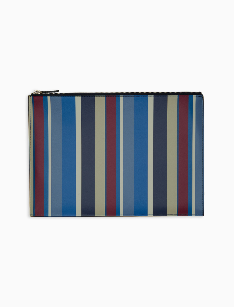 Unisex royal blue leather pouch with multicoloured stripes - Gallo 1927 - Official Online Shop