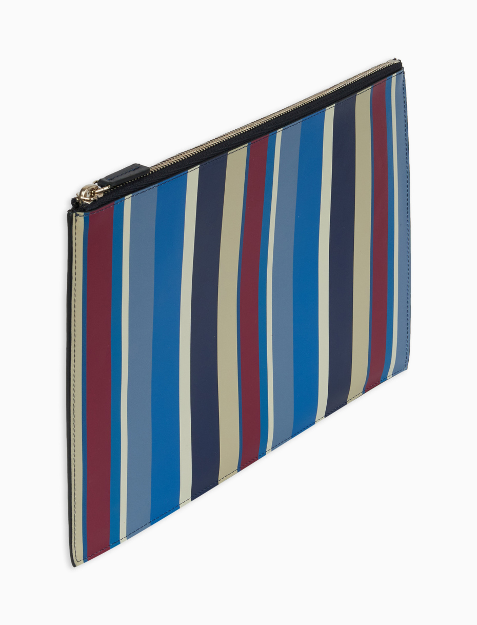 Unisex royal blue leather pouch with multicoloured stripes - Gallo 1927 - Official Online Shop