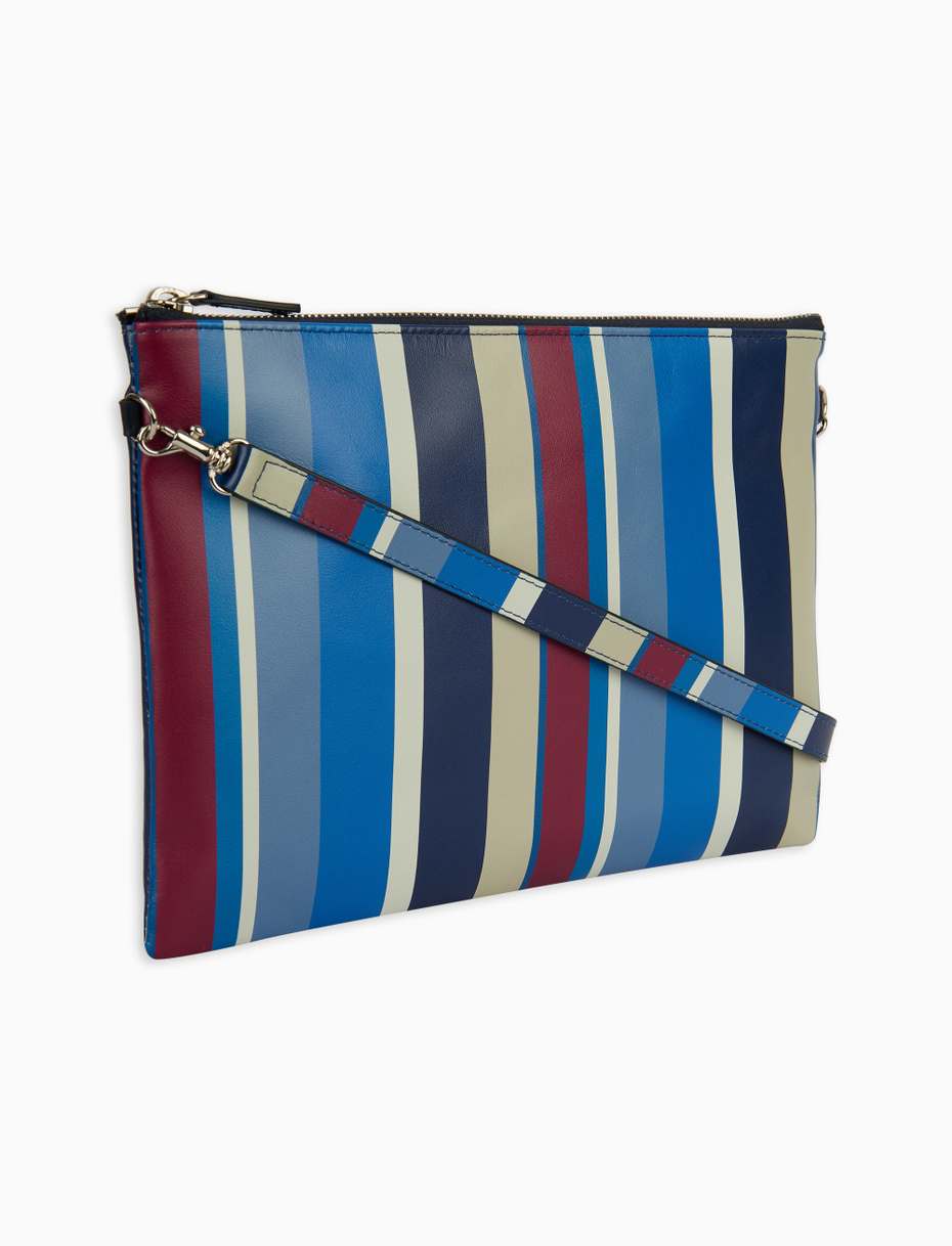 Women's royal blue leather clutch with multicoloured stripes - Gallo 1927 - Official Online Shop