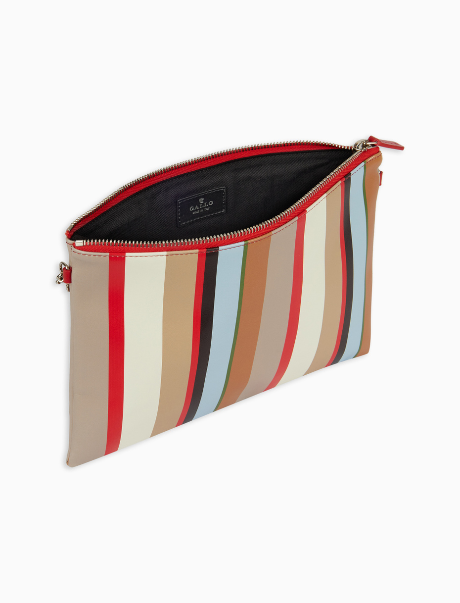 Women's biscuit leather clutch with multicoloured stripes - Gallo 1927 - Official Online Shop