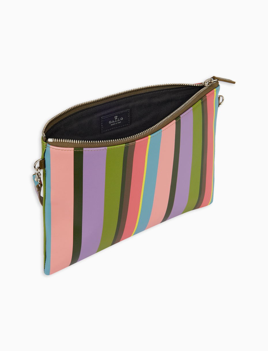 Women's geranium leather clutch with multicoloured stripes - Gallo 1927 - Official Online Shop