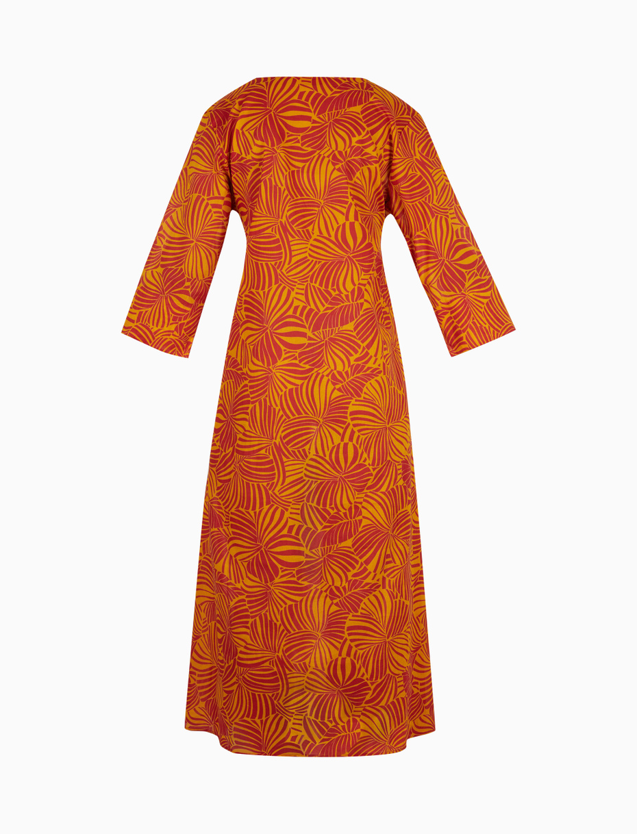 Women's long narcissus yellow cotton kaftan with large floral pattern - Gallo 1927 - Official Online Shop