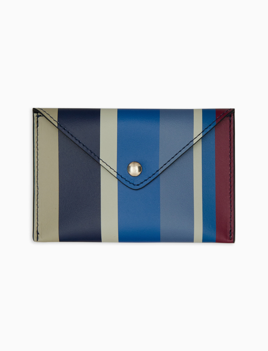 Unisex royal blue leather credit card holder with multicoloured stripes - Gallo 1927 - Official Online Shop