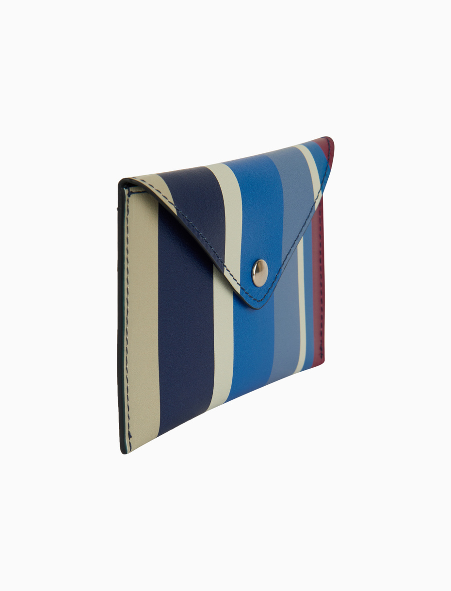 Unisex royal blue leather credit card holder with multicoloured stripes - Gallo 1927 - Official Online Shop