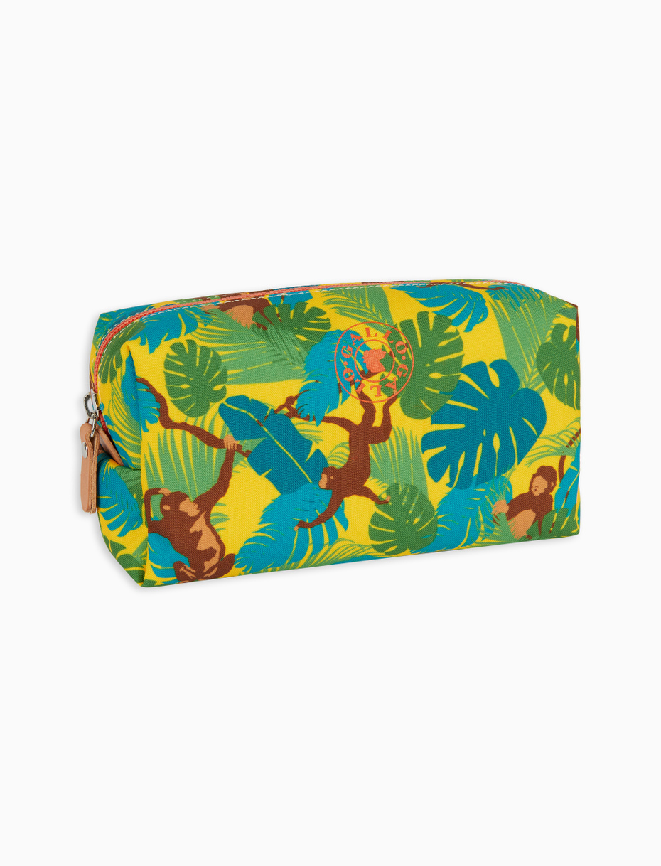Contemporary unisex narcissus yellow polyester box pouch with monkey motif - Gallo 1927 - Official Online Shop