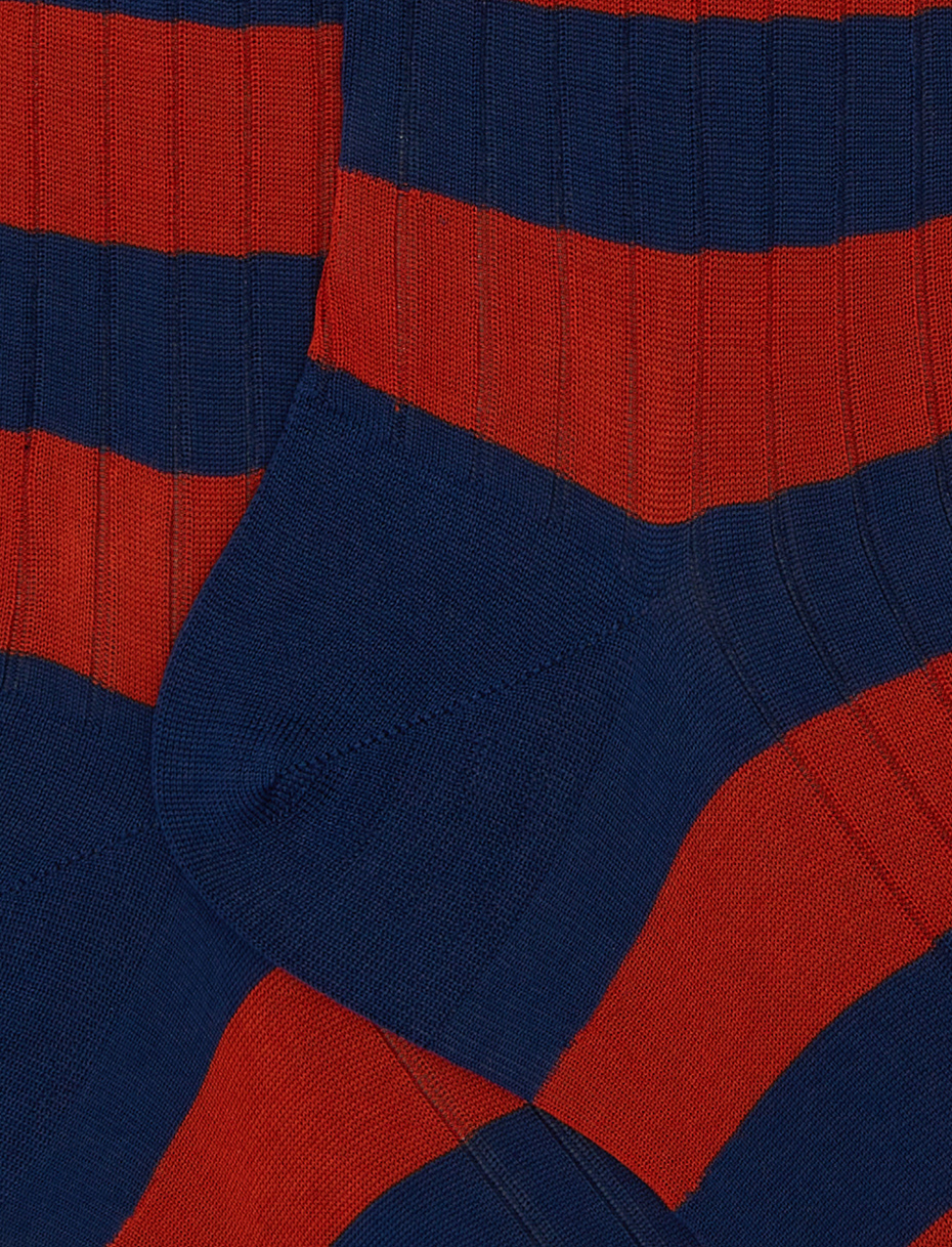 Calze lunghe uomo cotone blu a coste righe bicolore - Gallo 1927 - Official Online Shop