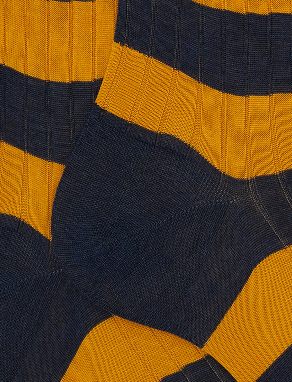 Calze lunghe uomo cotone blu a coste righe bicolore - Gallo 1927 - Official Online Shop