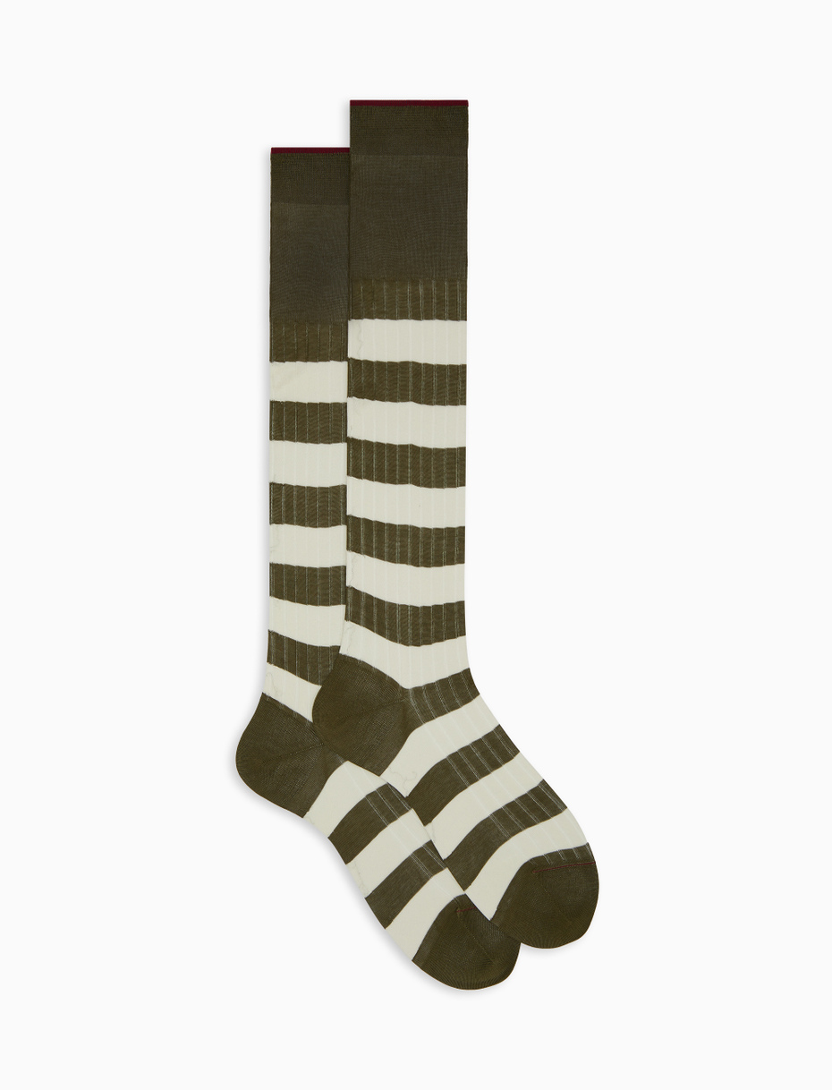 Men's long green ribbed cotton socks with two-tone stripe pattern - Gallo 1927 - Official Online Shop