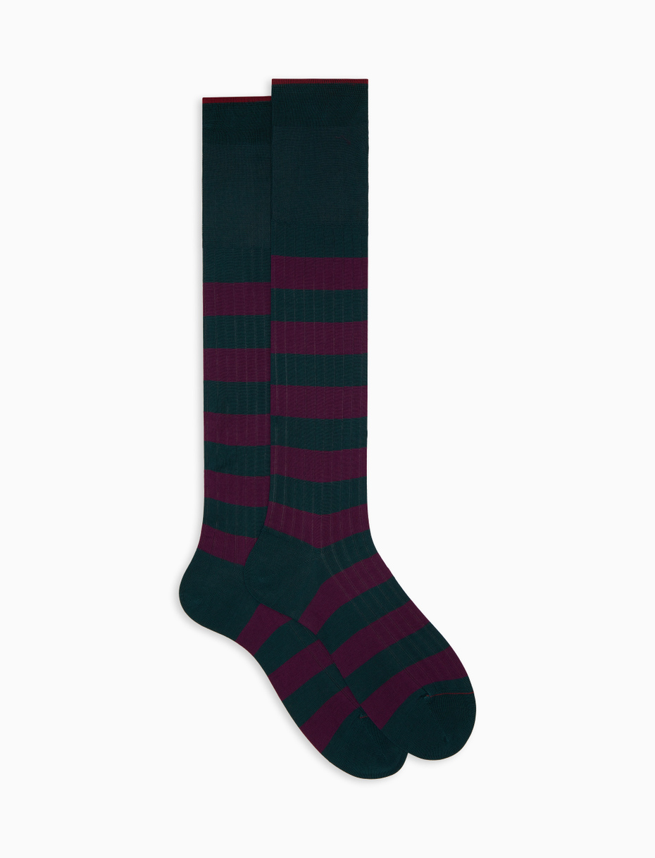 Calze lunghe uomo cotone verde a coste righe bicolore - Gallo 1927 - Official Online Shop