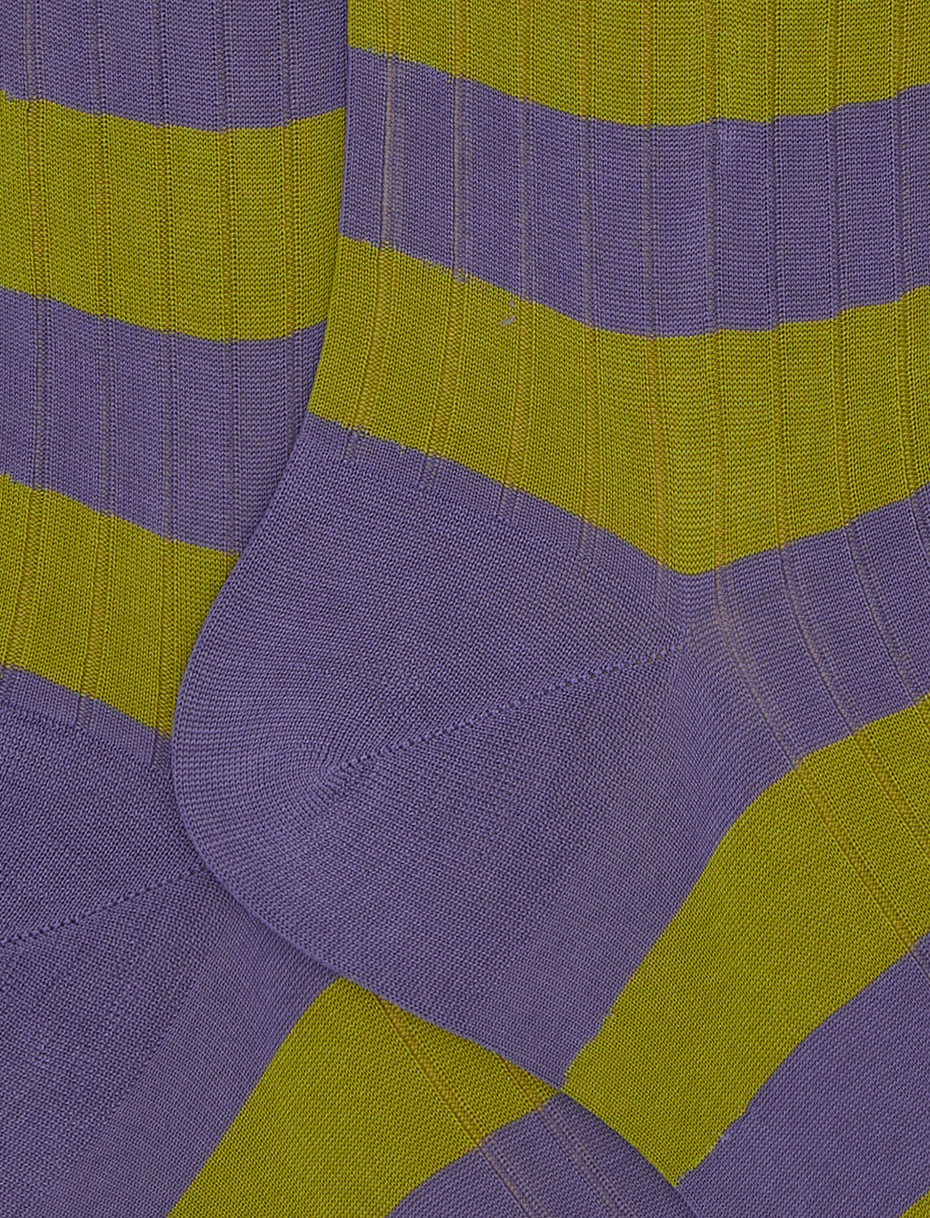 Men's long purple ribbed cotton socks with two-tone stripe pattern - Gallo 1927 - Official Online Shop