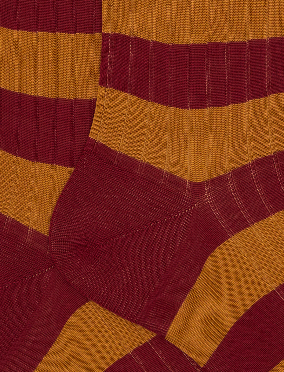 Men's long burgundy ribbed cotton socks with two-tone stripes - Gallo 1927 - Official Online Shop