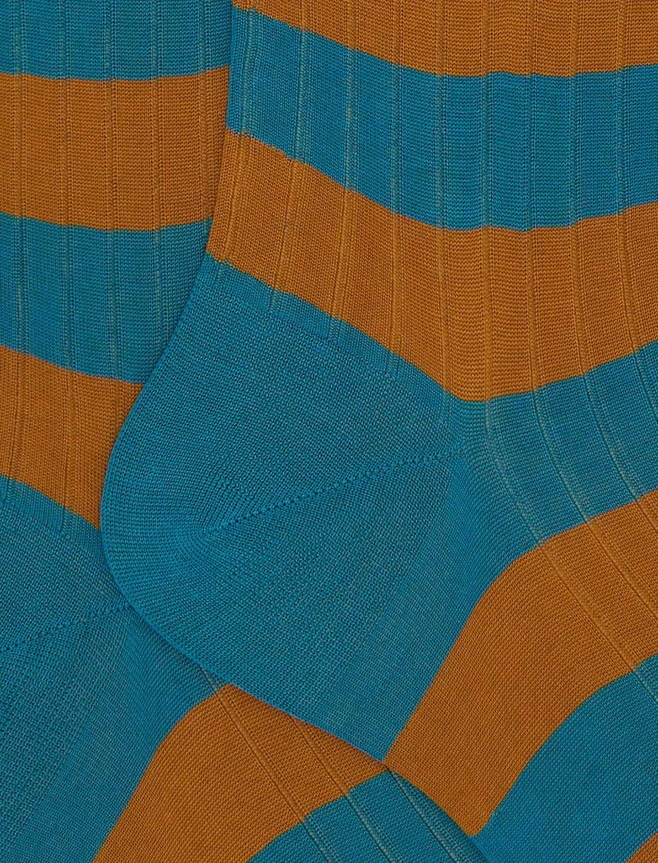 Calze lunghe uomo cotone a coste righe bicolore azzurro - Gallo 1927 - Official Online Shop