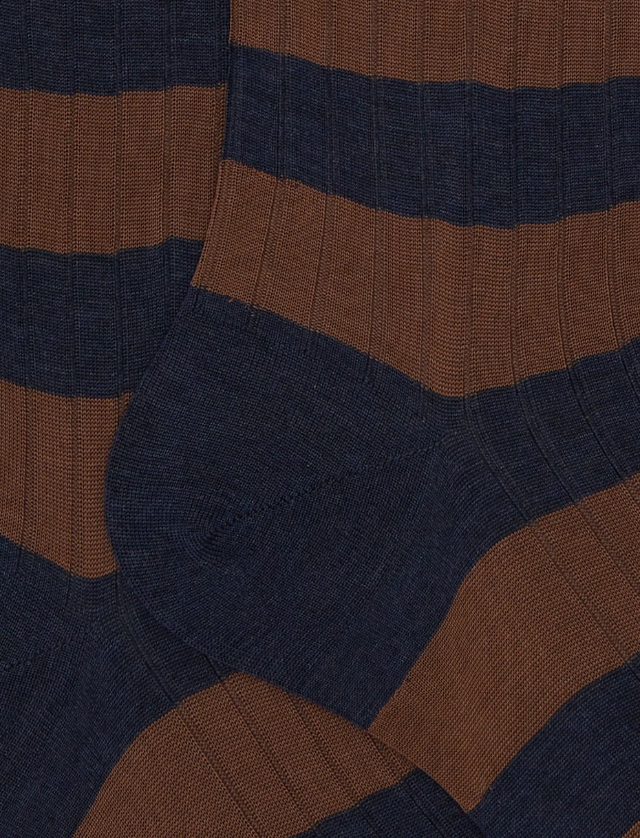 Calze lunghe uomo cotone blu a coste righe bicolore - Gallo 1927 - Official Online Shop