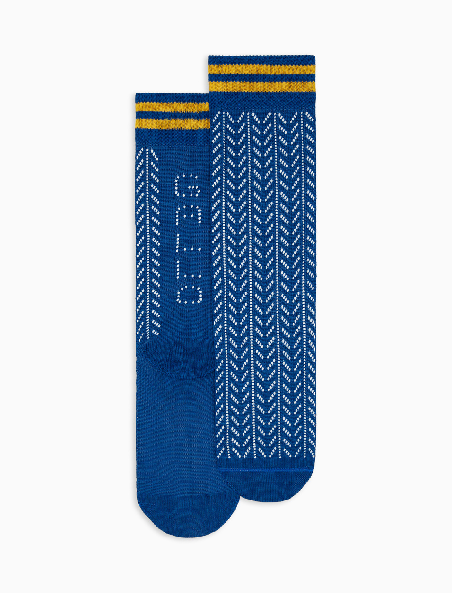 Women's plain Prussian blue mid-calf perforated cotton socks - Gallo 1927 - Official Online Shop