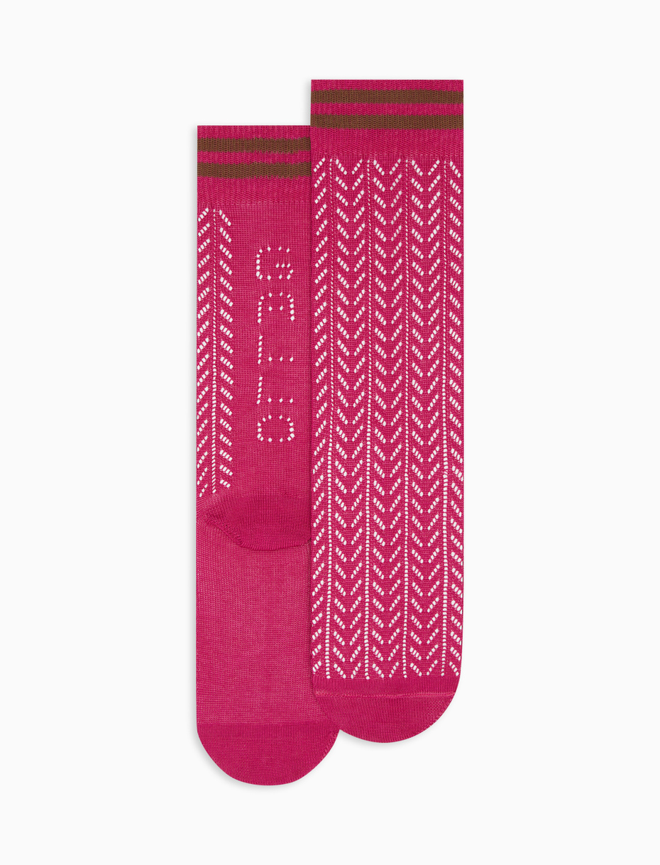 Women's plain fuchsia mid-calf perforated cotton socks - Gallo 1927 - Official Online Shop