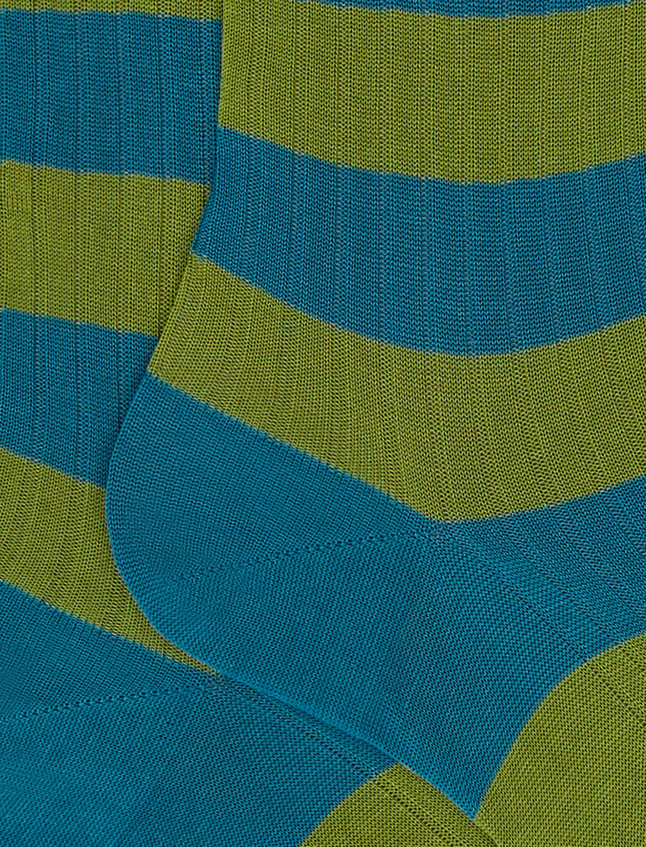 Calze altezza media donna cotone azzurro capri a coste righe bicolore - Gallo 1927 - Official Online Shop