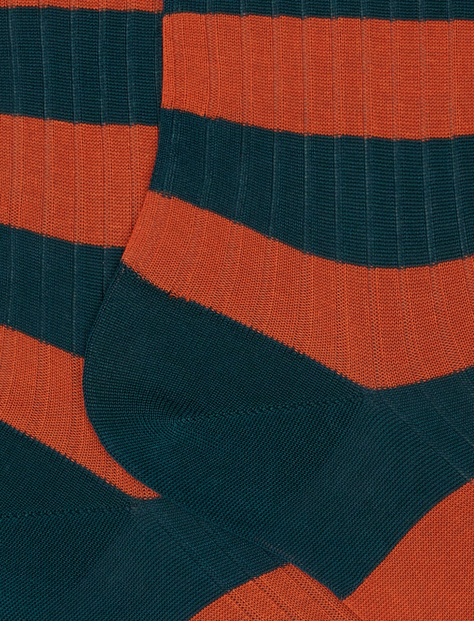 Women's peacock mid-calf ribbed cotton socks with two-tone stripes - Gallo 1927 - Official Online Shop