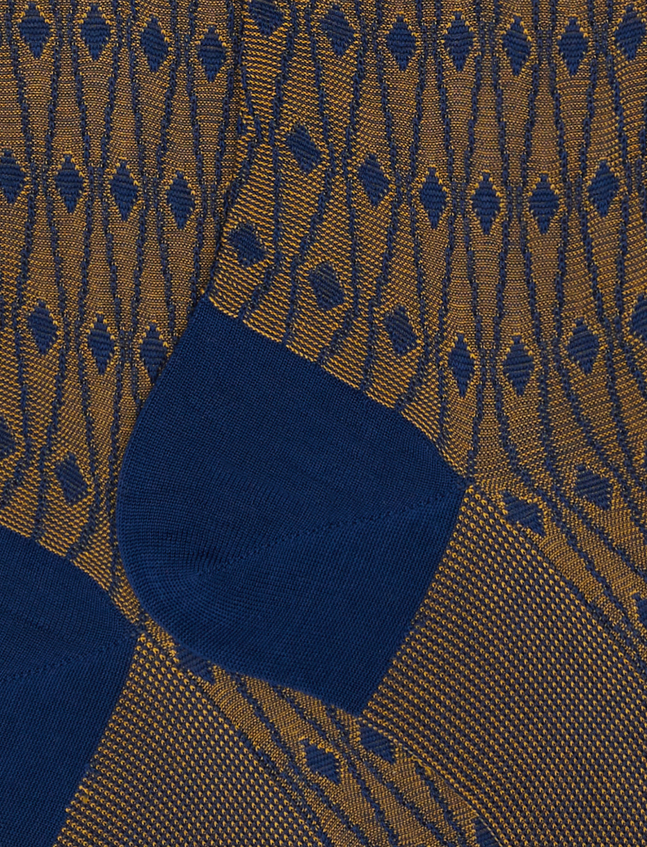Men's long royal blue ultra-light cotton socks with rhombus motif - Gallo 1927 - Official Online Shop
