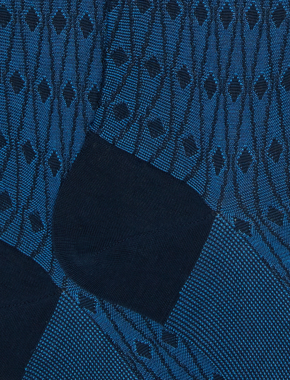 Men's long ocean blue ultra-light cotton socks with rhombus motif - Gallo 1927 - Official Online Shop