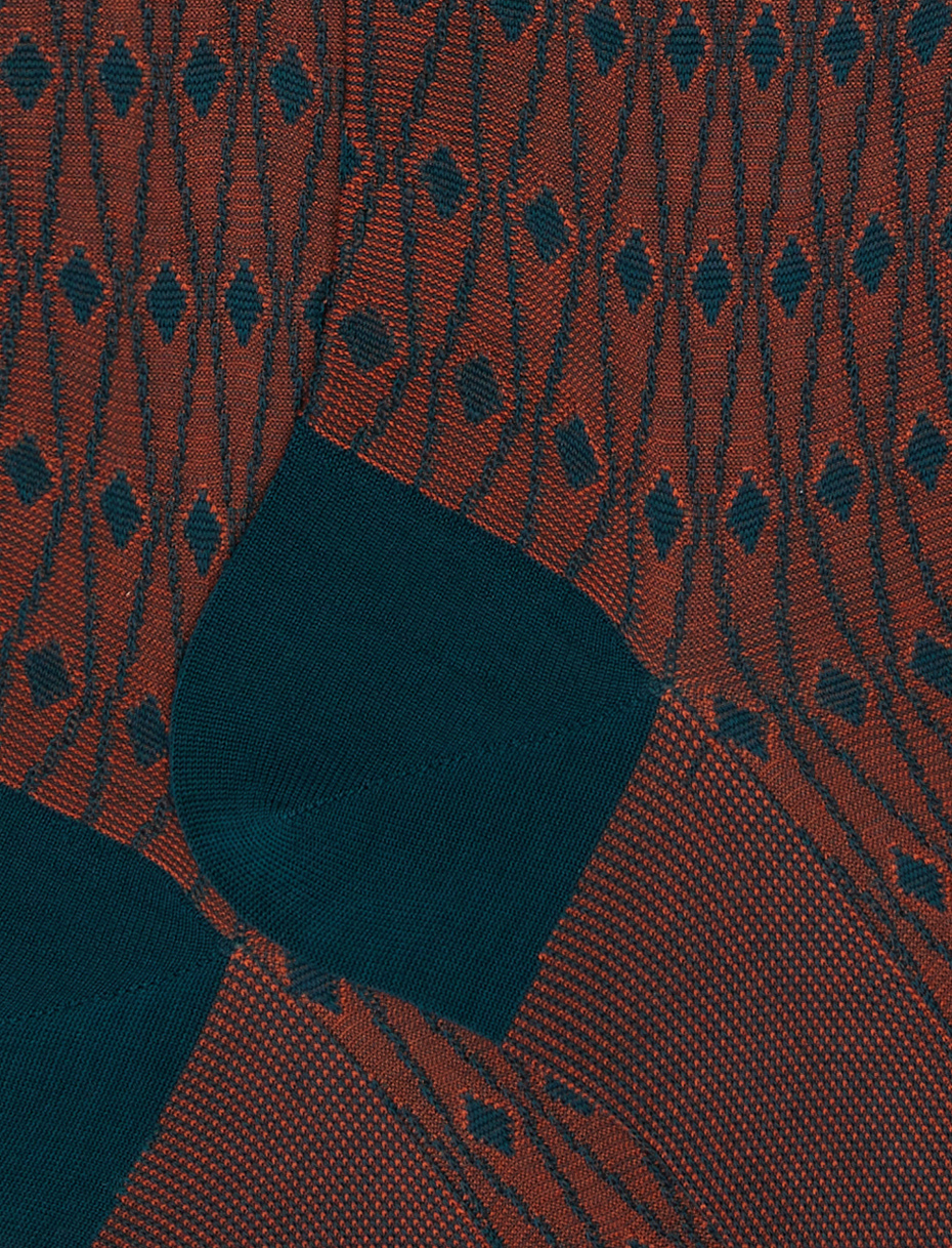 Men's long peacock ultra-light cotton socks with rhombus motif - Gallo 1927 - Official Online Shop