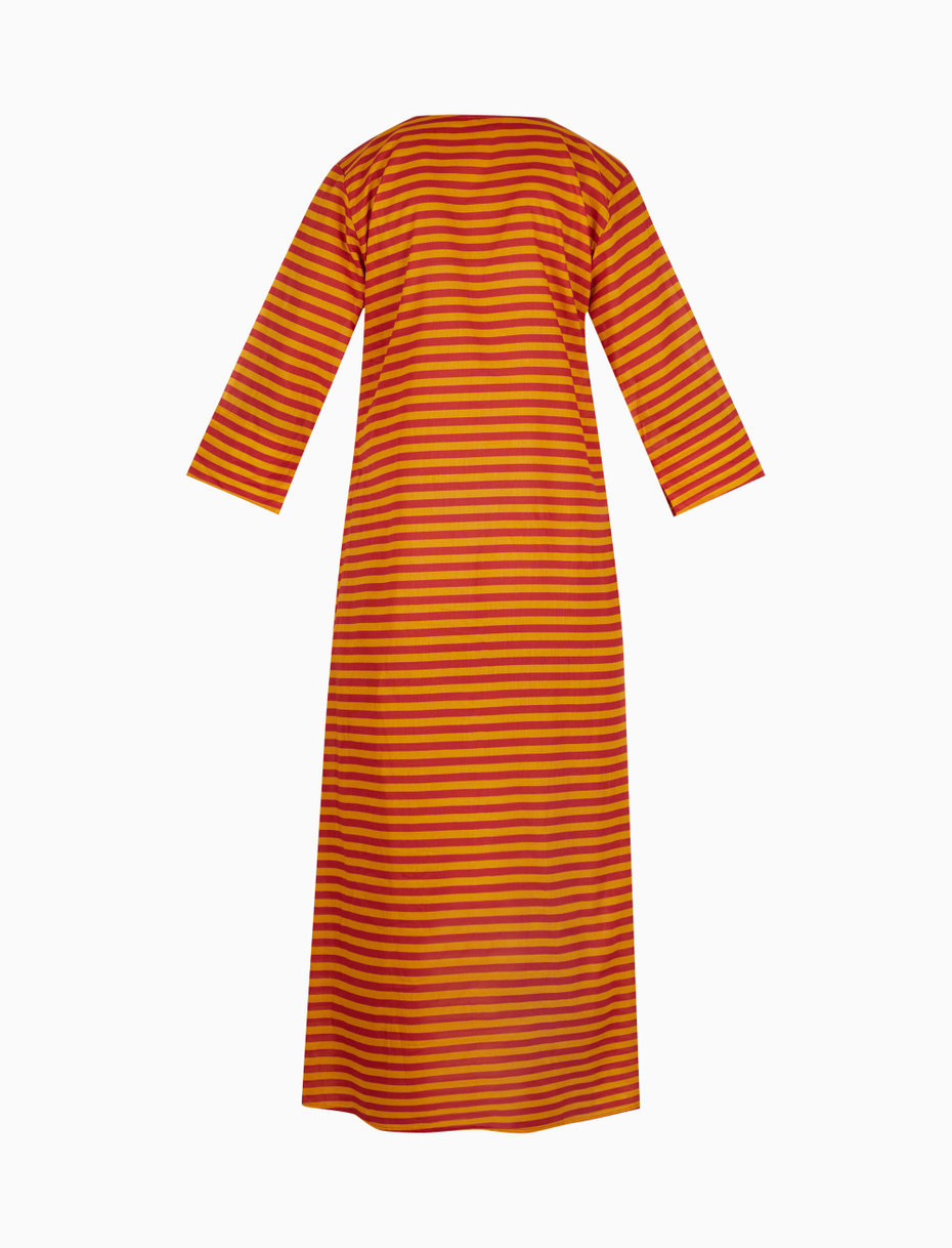 Women's long narcissus yellow cotton kaftan with two-tone stripes - Gallo 1927 - Official Online Shop
