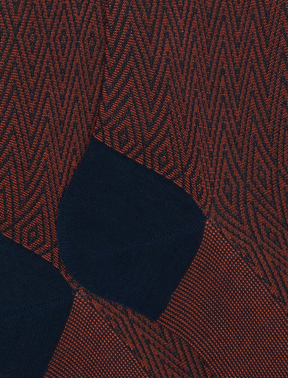 Men's long ocean blue lightweight cotton socks with chevron and rhombus motif - Gallo 1927 - Official Online Shop