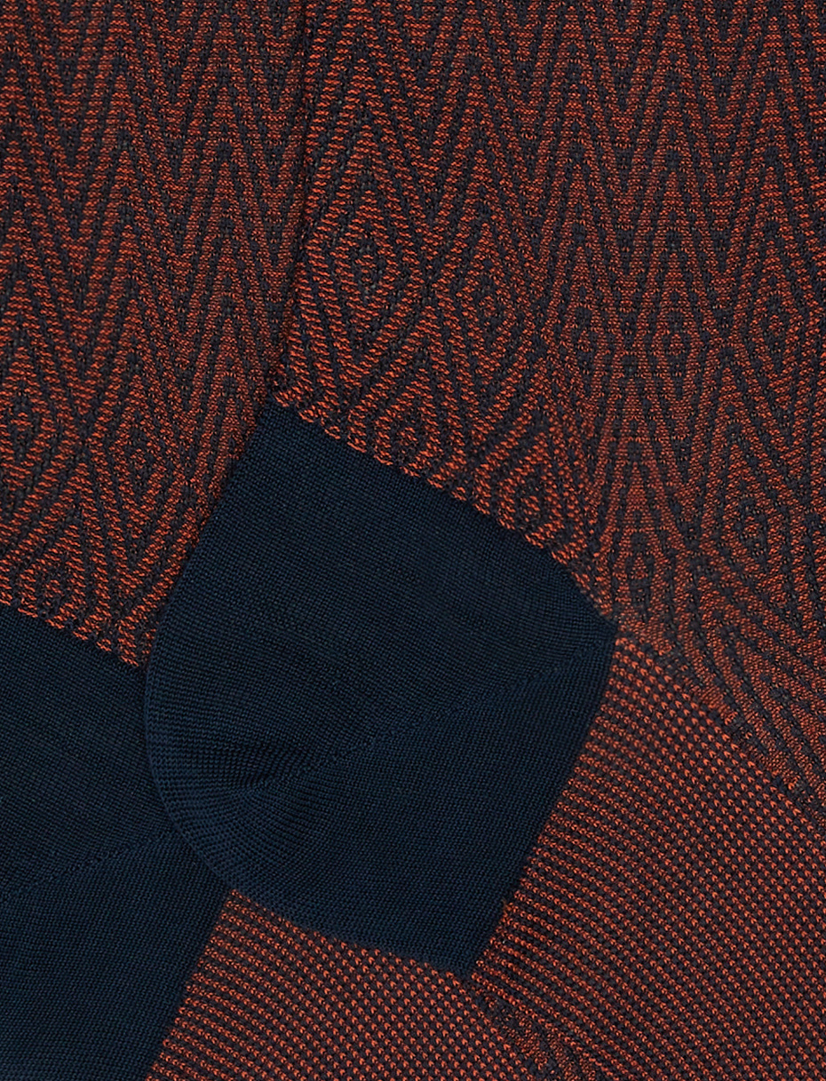 Men's short ocean blue lightweight cotton socks with chevron and rhombus motif - Gallo 1927 - Official Online Shop