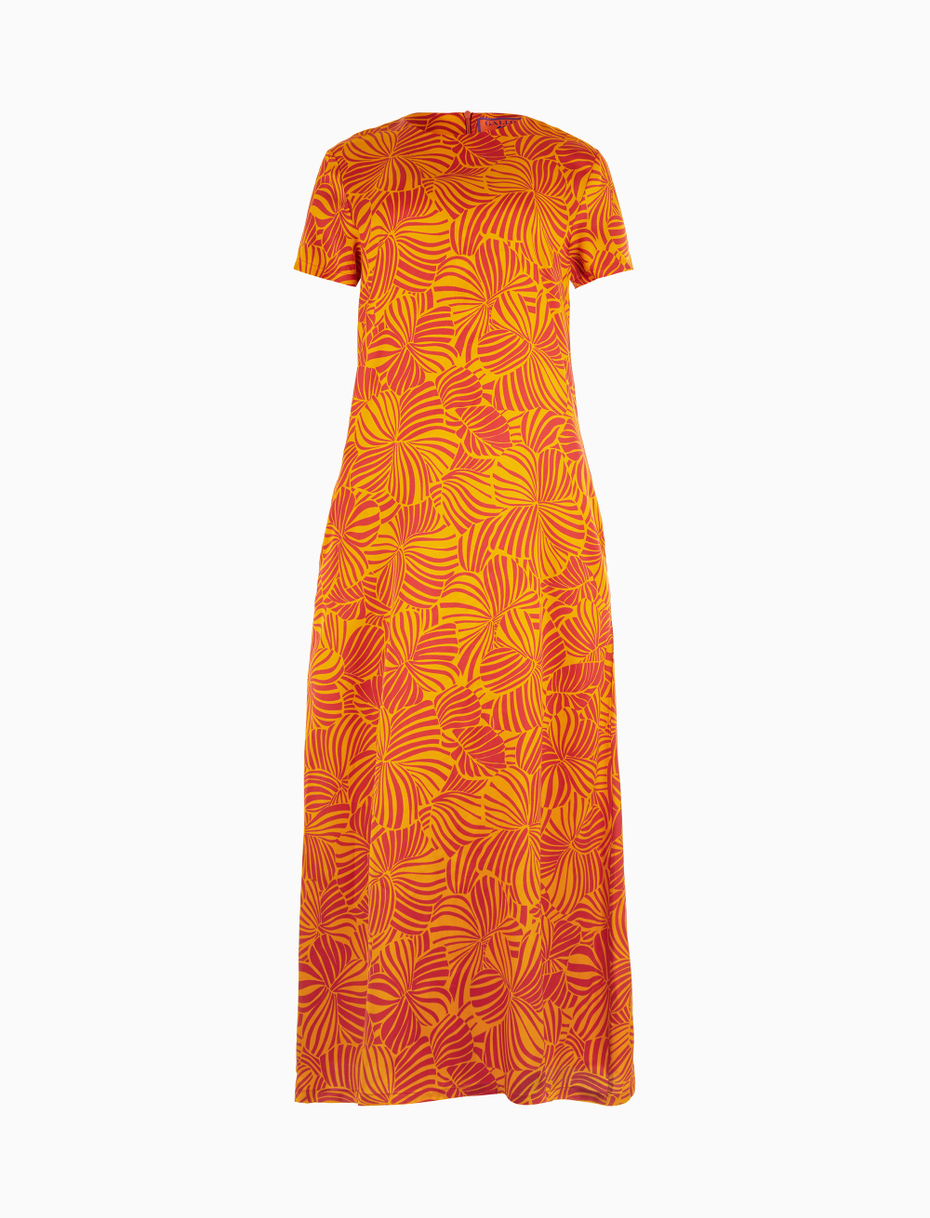 Women's long narcissus yellow viscose dress with large floral pattern - Gallo 1927 - Official Online Shop