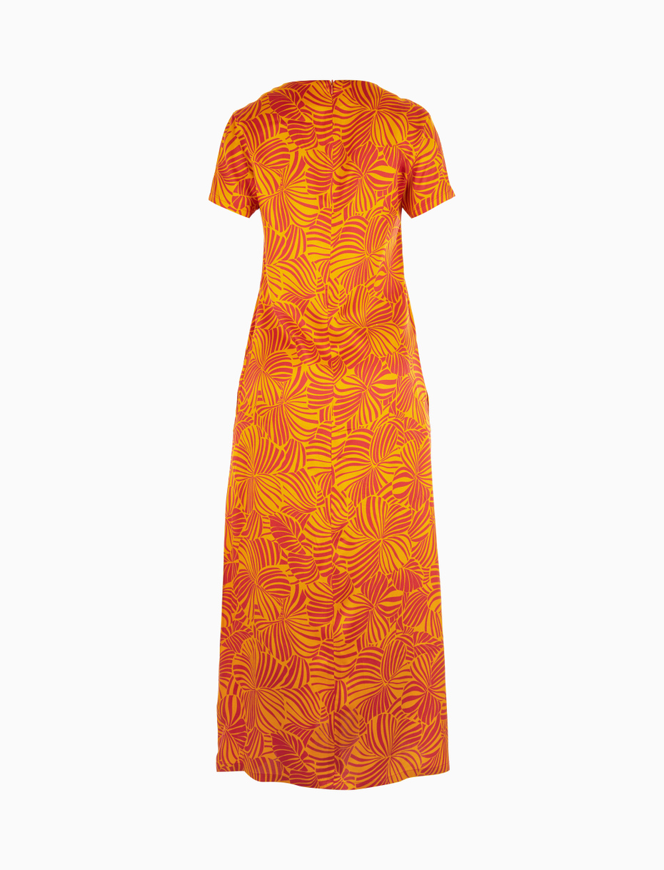 Women's long narcissus yellow viscose dress with large floral pattern - Gallo 1927 - Official Online Shop