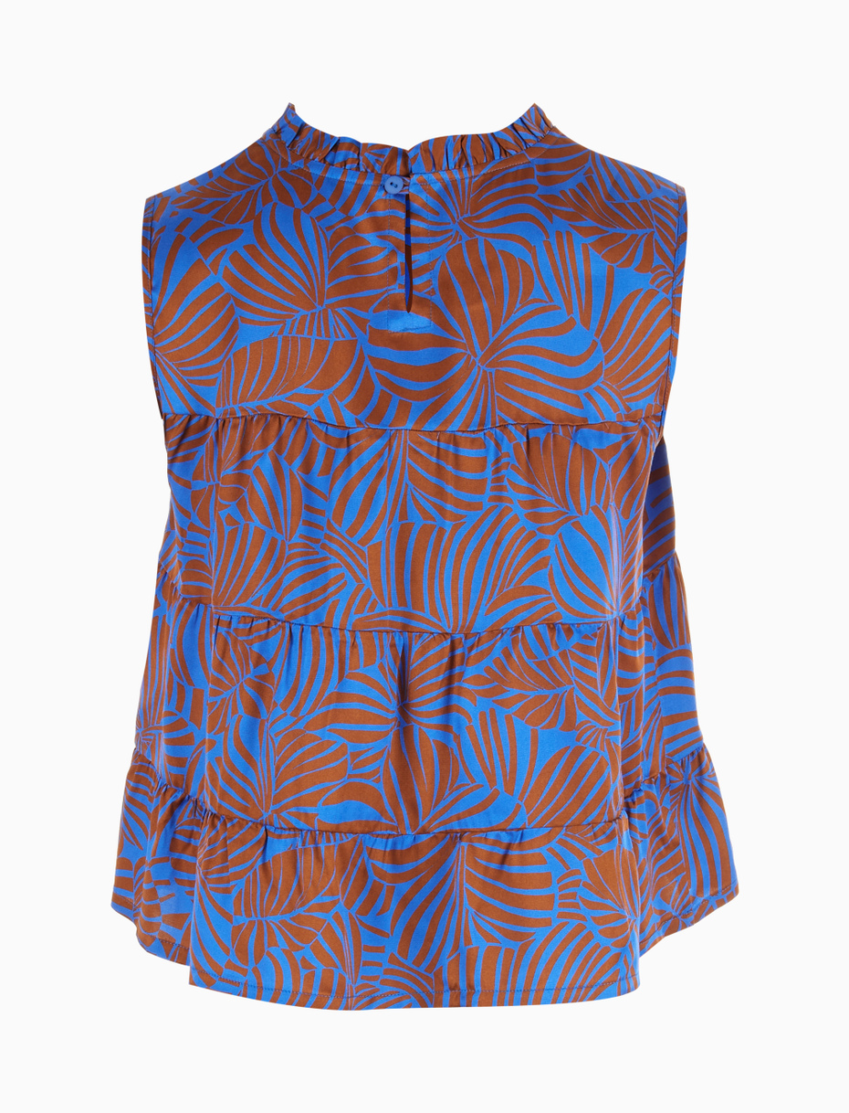 Women's carbon paper blue viscose frilled top with large floral pattern - Gallo 1927 - Official Online Shop