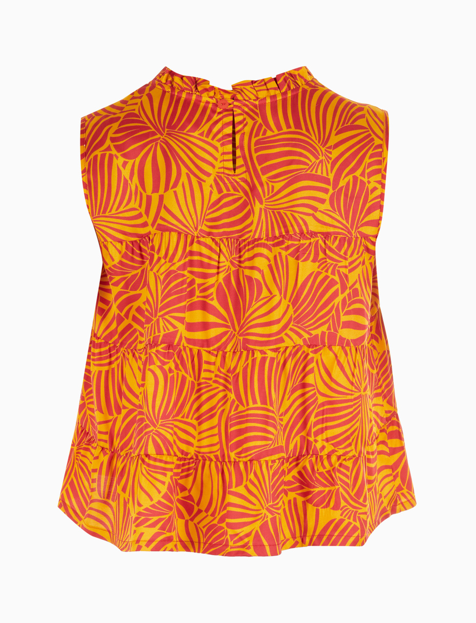 Women's narcissus yellow viscose frilled top with large floral pattern - Gallo 1927 - Official Online Shop